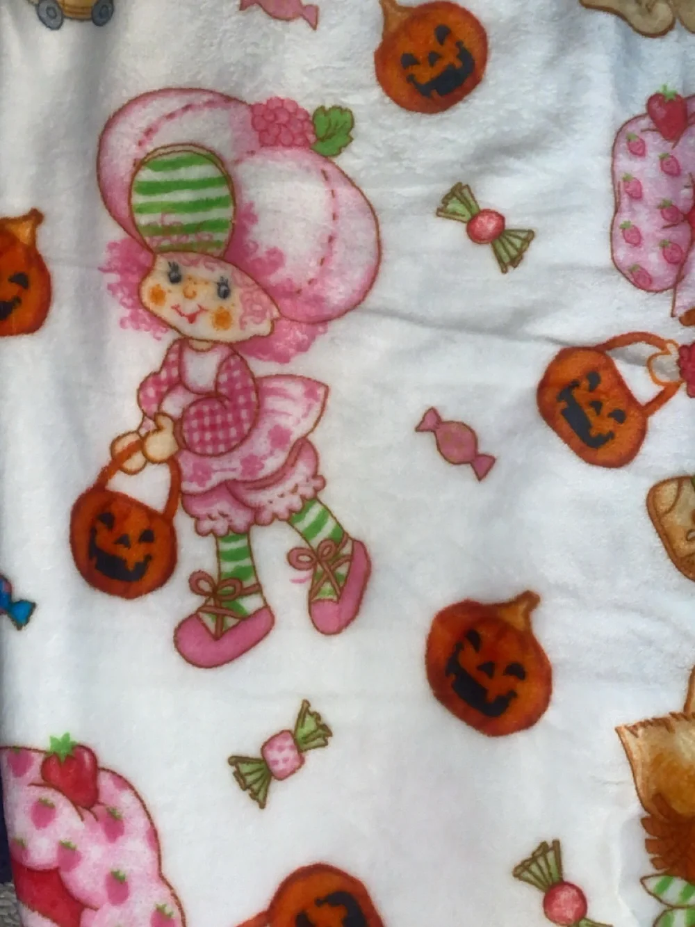 Strawberry Shortcake Plush Throw Blanket - Pink & White Halloween Print